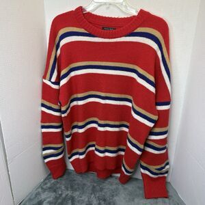 Zara Sweater Men  Red Knit Crew Neck Long Sleeve Sweater Shirt Medium Cottage